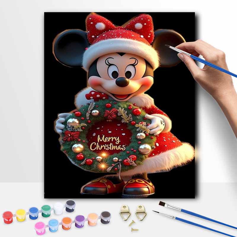 Disney Рождественский венок с Минни Маус, набор для рисования маслом, ручная роспись. Подарок домашнего декора