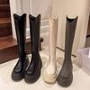 Мода Зимние женские сапоги в стиле панк до колена Модные длинные сапоги на платформе Дизайнерские туфли на квадратном каблуке Botas De Mujer
