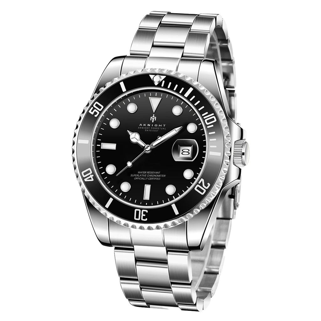 AKNIGHT Analog Stylish Easy To Luminous Arm Stainless Steel Water Resistant To Luminous Japanese Instruction Manual Men's Watch, Anti-reverse Bezel,