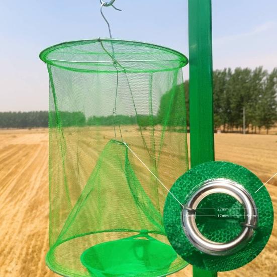 Hanging Fly Trap Indoor Outdoor Garden Farm Barn Ranch Foldable Fly Catcher Bag Heavy Duty Weather-proof Reusable Fly Control Green Cage