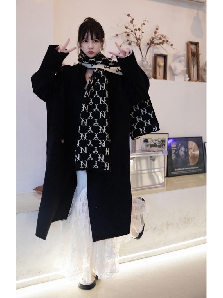 Korean Style Women's Long-Haired Double-Faced Wool Cashmere Cocoon Coat