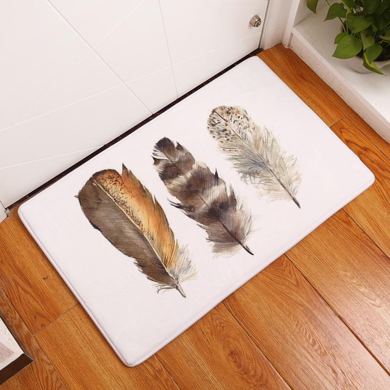 Non-slip Super Soft Carpet Color Feather Printing Bedroom Entrance Door Mat Balcony Living Room Welcome Mat