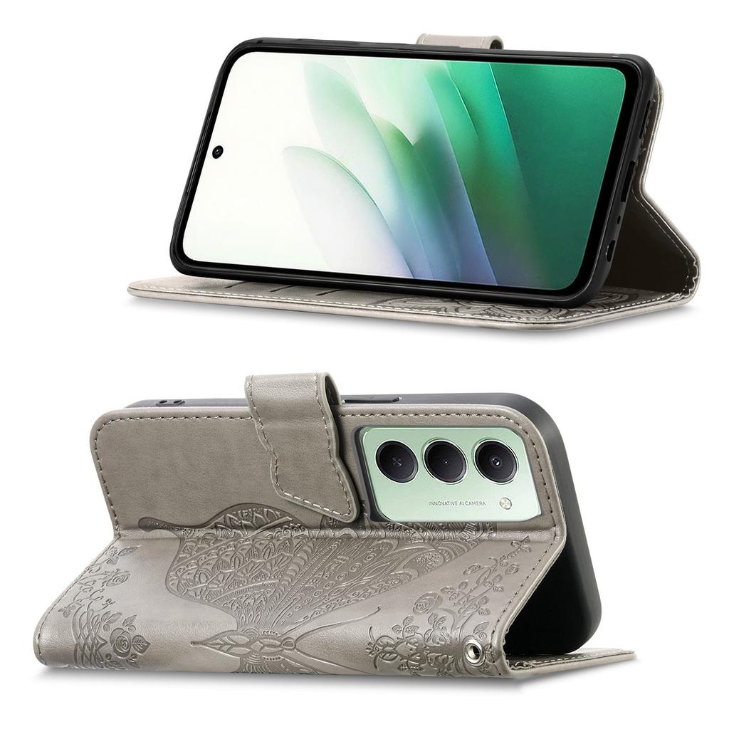 Для Xiaomi Redmi 15 4G (США) (171 мм) Чехол с ремешком с узором бабочки, кошелек из искусственной кожи, чехол для телефона