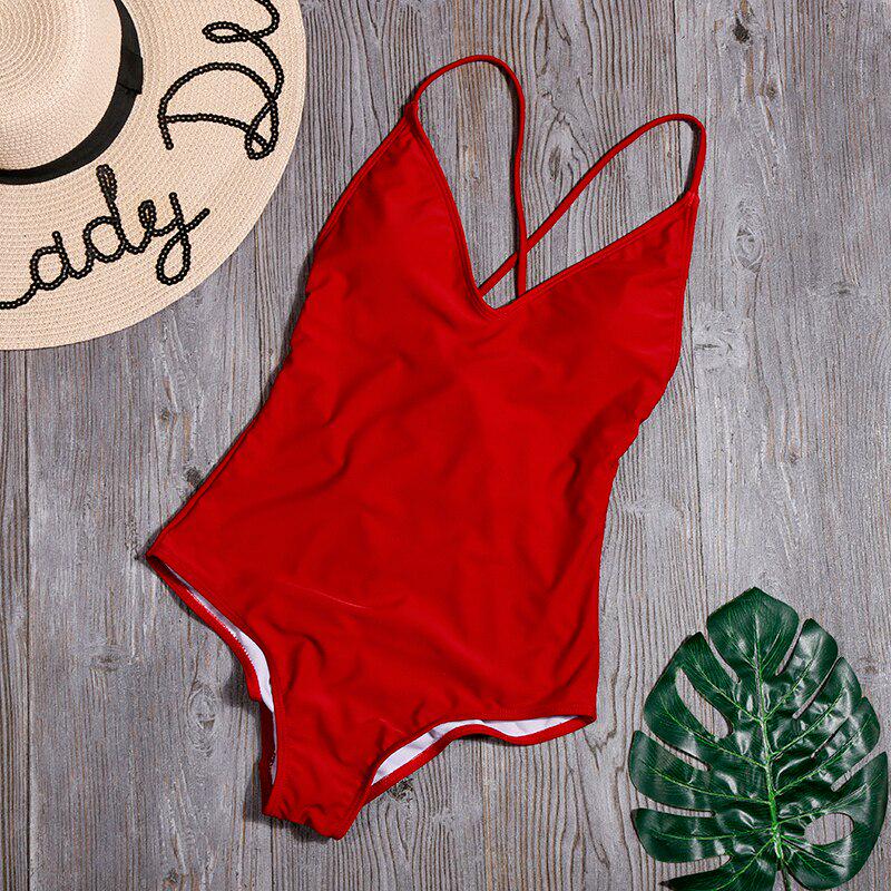 Women Solid Bikinis Sexy Bandage One Piece Backless Swimsuit Female Bathing Suits Bodysuit Beach Wear New Swim Suit Mono
