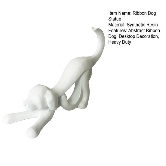 Абстрактная статуэтка собаки с лентой Белый щенок с лентой Полимерная фигурка Скульптура Украшение для дома и офиса