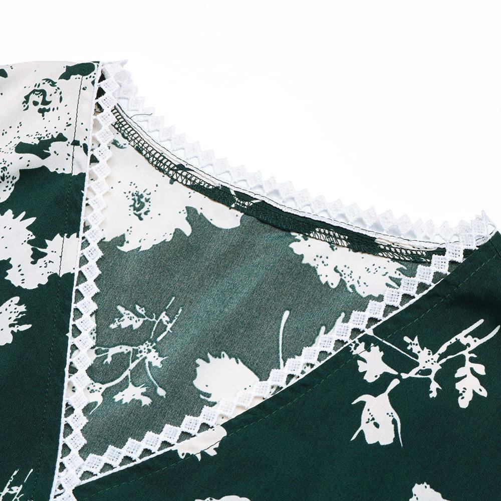 Женское весеннее платье с V-образным вырезом и рюшами и длинными рукавами с нерегулярным принтом и цветочным принтом