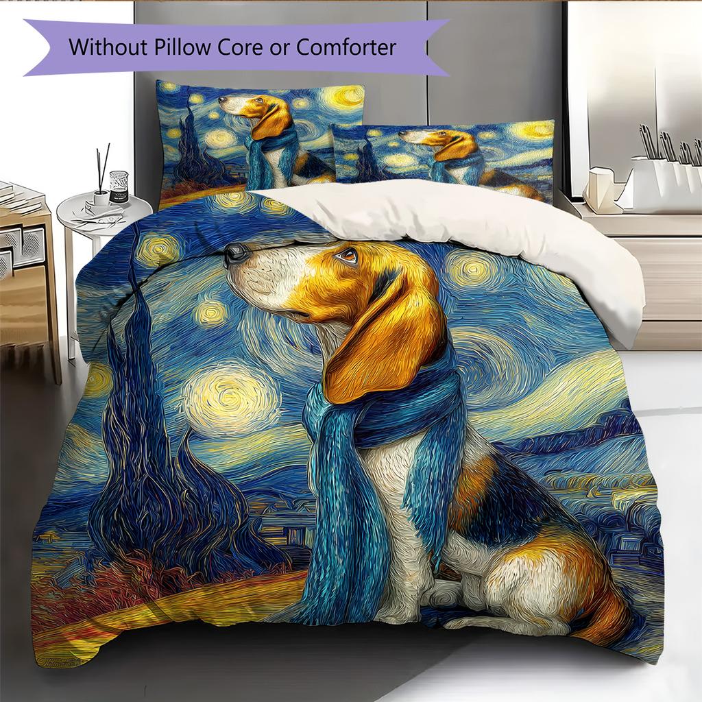 Boy and Animals at Night Pattern Bedding Quilt Set Quilt Cover Pillowcase Home Decoration Gift (1 * duvet cover + 2 * pillowcase, without core)