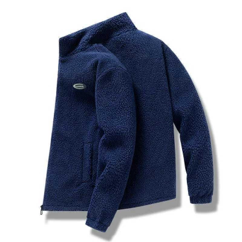 Мужская куртка из гранулированного флиса с воротником-стойкой: Осенне-зимнее модное пальто из овечьей шерсти, плотная повседневная мода.