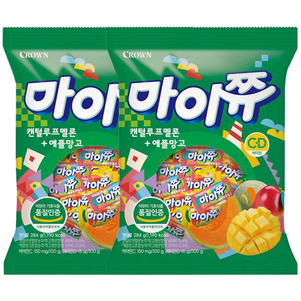 Crown Mychew Melon and Apple Mango Soft Chewy Fruity Candy 284g x 2 Packs