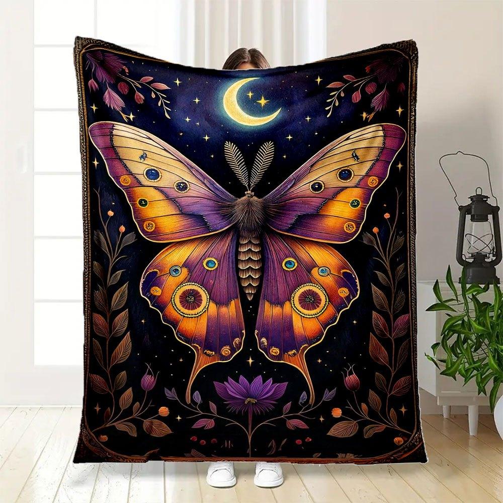 "Enchanted Night Butterfly Wall Art Print"Blanket Flannel Throw Blanket for Sofa, Bed, Travel, Camping, Office, Couch, Chair, And Bed Gift f