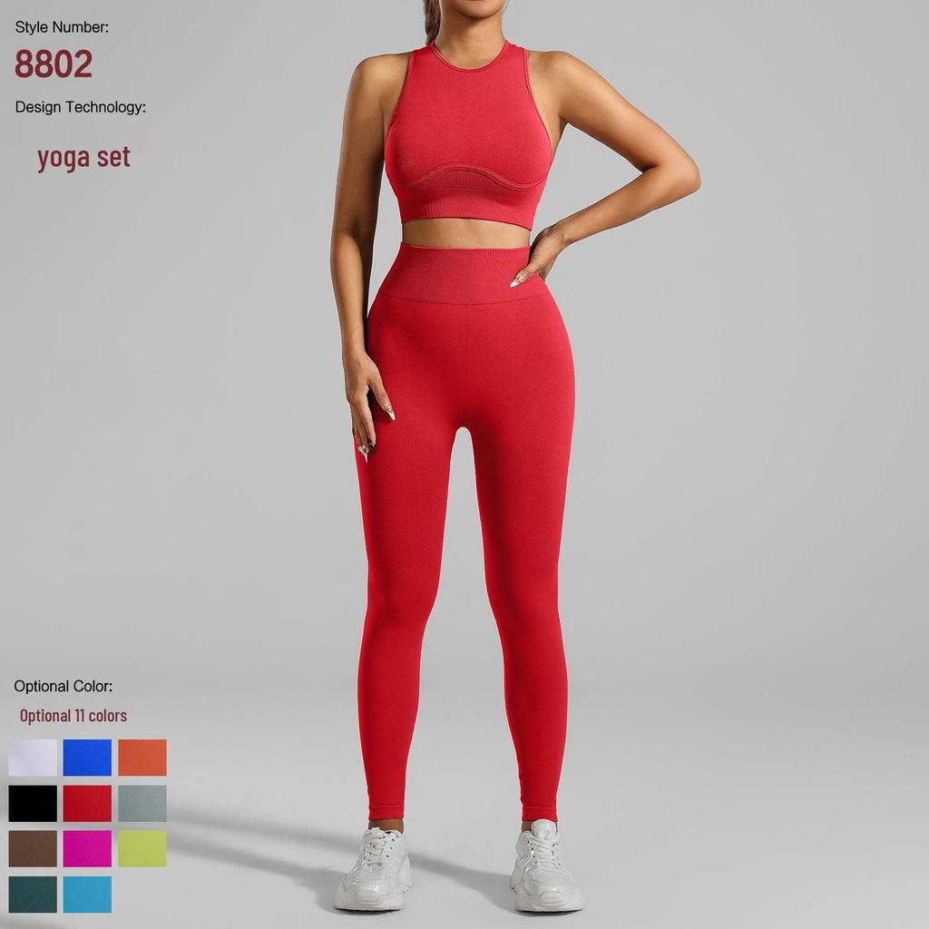 European & American Seamless Ribbed Yoga Suit: High-Intensity Running Fitness Vest & Bra Set