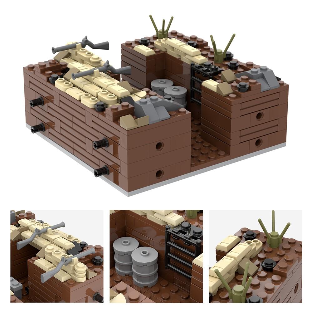 MOOXI Серия Милитари MOC Кирпичики Вторая мировая война Окоп Крепость Поле боя Сцена Набор Совместимые Войны Фигурки Экшн Блоки Игрушки Подарок MOC5064