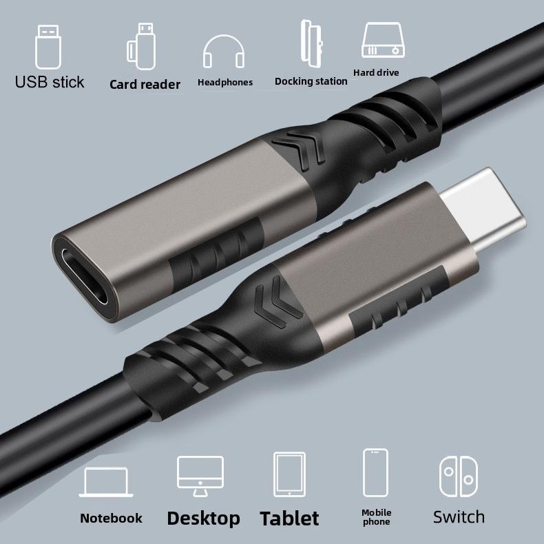 Удлинительный кабель Type-C Папа-Мама USB 3.2 20 Гбит/с Кабель для передачи данных Кабель-адаптер для трансляции 8K Кабель для быстрой зарядки 240 Вт