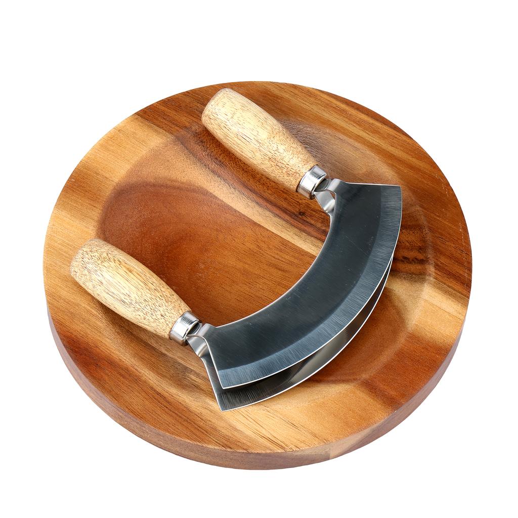 Набор с круглой разделочной доской, из нержавеющей стали, нож-качалка, слайсер, резак, нержавеющий нож для пиццы, нож-качалка, нож улу