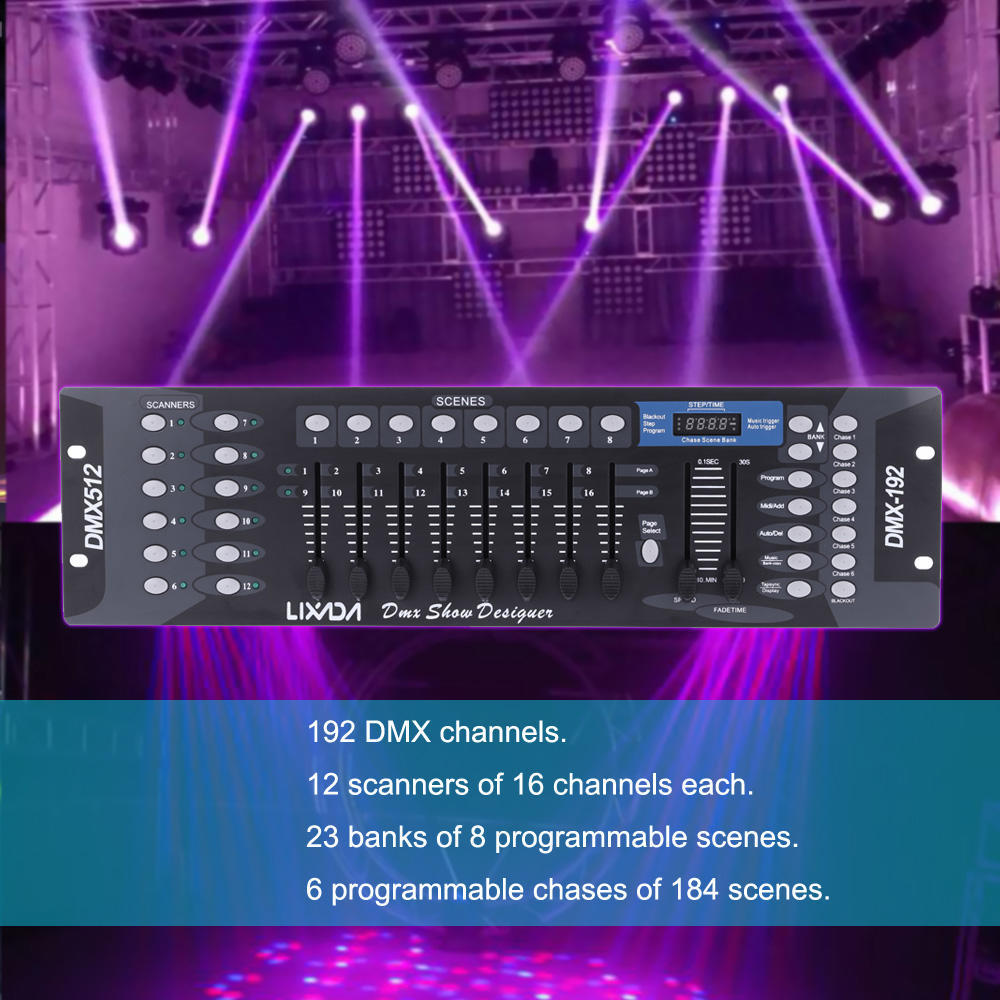 Lixada 192-канальный контроллер DMX512, консоль для сценического освещения, вечерние, DJ, дискотека, операторское оборудование