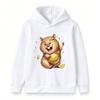 Kids Boys Girls Hooded Sweatshirt, Cute Happy Capybara Holding Lemon Print Pullover Hoodie, Soft Casual Long Sleeve Top for Children Daily Wear