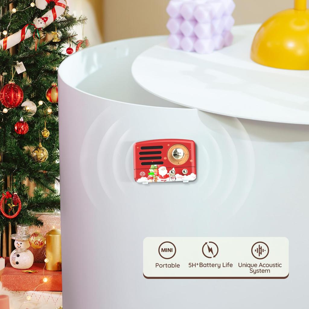 Bluetooth-динамик MUZEN PETA, Магнитный мини-динамик, Санта Рождество, Зарядка USB C, Компактный, Сверхлегкий, Милый, Ретро-дизайн (Красный рождественский)