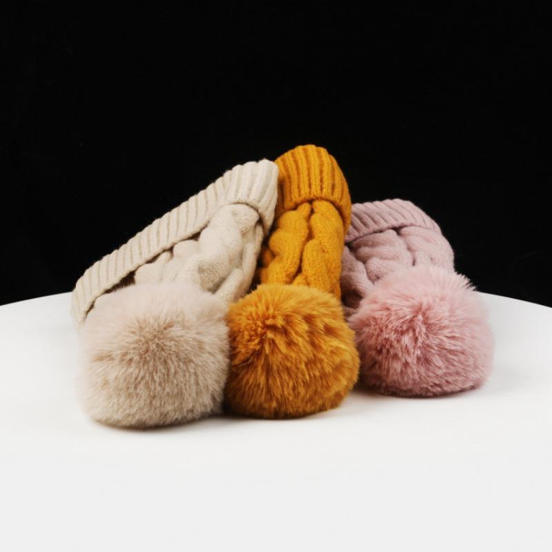 Winter Autumn Thick Warm Knit Hat Pom Pom Twist Earmuff Casual Beanie