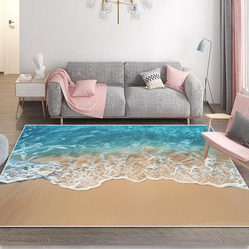 Ковер Морское 3D зрение Современное украшение гостиной Толстый короткий плюшевый коврик для зоны Детская спальня Игра Ползание Мат Большой ковер