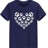 Cotton 100% Women's Heart-shaped Dog Footprints Fun Print Dog Lover Round Neck Short Sleeve Sport T-shirt Tops Harajuku