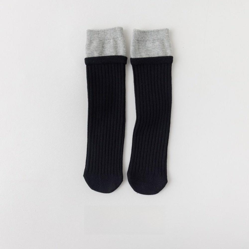 Ribbed Knee High Socks Contrast Color Kids Socks Trendy Cotton Socks  For Girls