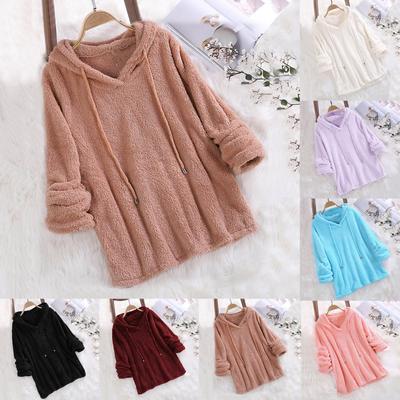 Длинные рукава плюшевые толстовки большого размера женские повседневные однотонные толстовки с капюшоном блузки топы хлопковые толстовки