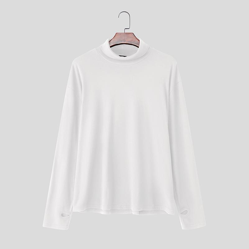 INCERUN Spring Autumn Men Solid Color High Collar Long Sleeve Fitted Tops Undershirts