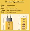USB Charger Type C Total 65W Muti 6 Ports Quick Fast Charging EU/US/UK Plug Mobile Phone Wall Adapter for IPhone Samsung Xiaomi
