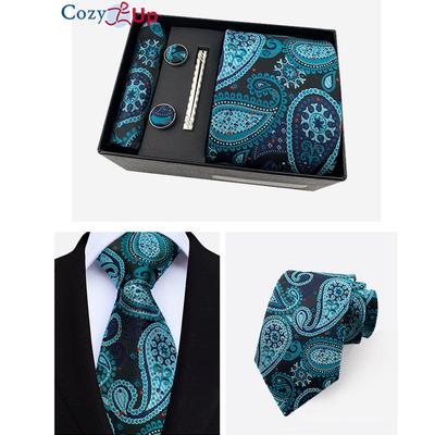 Комплект Cosy Up из 6 предметов, мужские галстуки с узором пейсли, включая галстук, квадратный шарф, манжеты, зажим для галстука, подарочная коробка