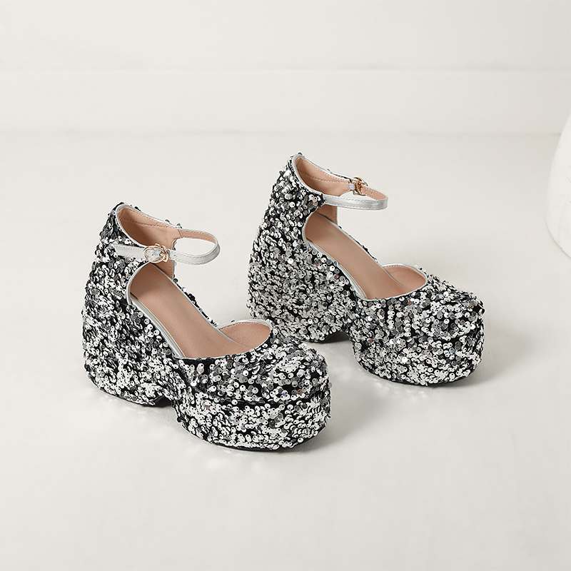 Krazing Pot Блестящая ткань весна-осень размер 43 женские туфли на платформе супер высокие каблуки женские туфли с круглым носком ремешки на щиколотке блестящие туфли-лодочки