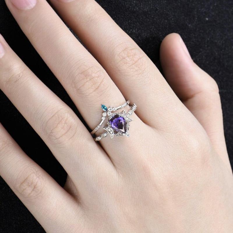 European and American new fashionable purple gemstone inlaid with luxury personalized women's ring