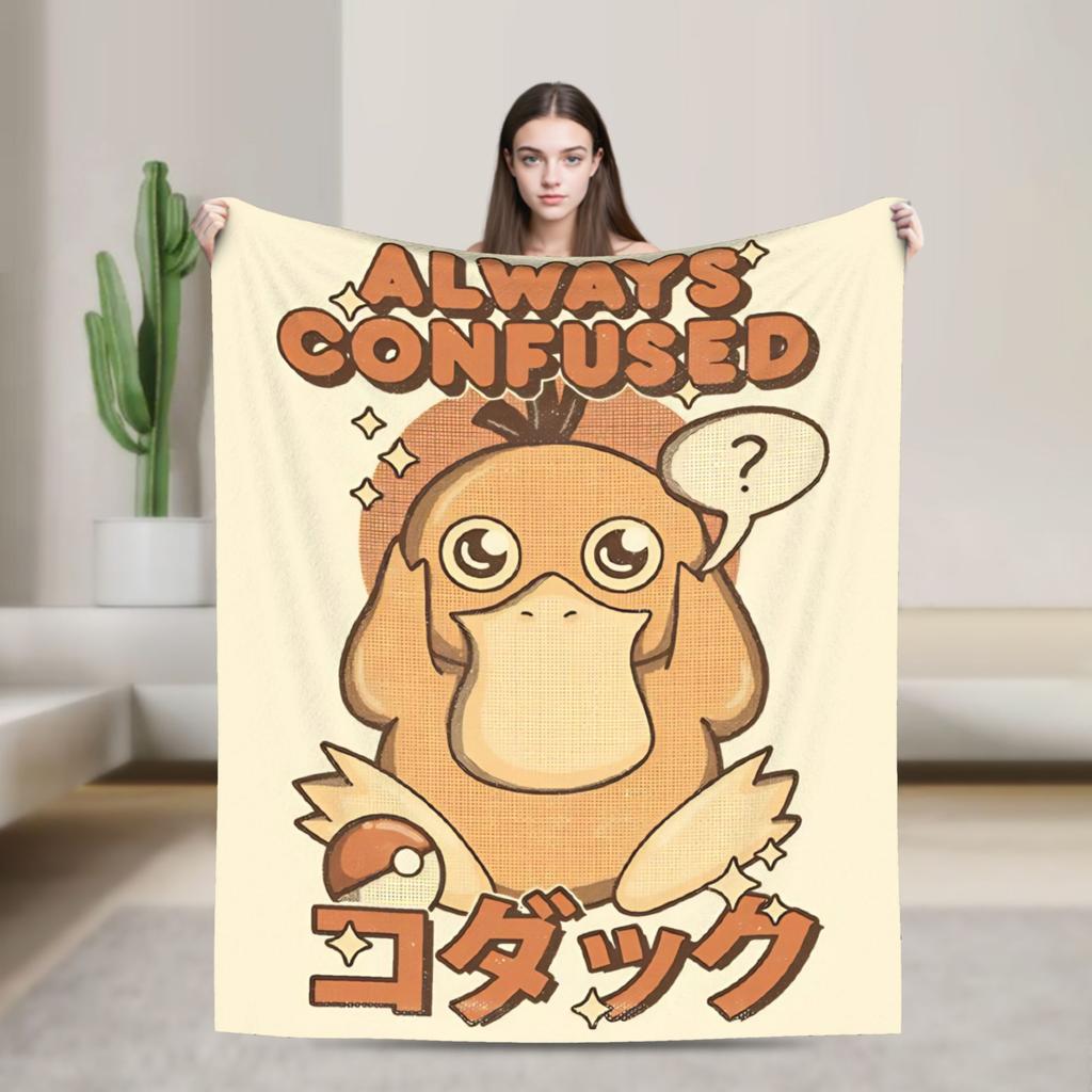 Psyduck Manga Flannel Blanket Soft Warm Throw Blanket for Couch Bed Travel Office Novelty Bedspread Sofa Bed Cover
