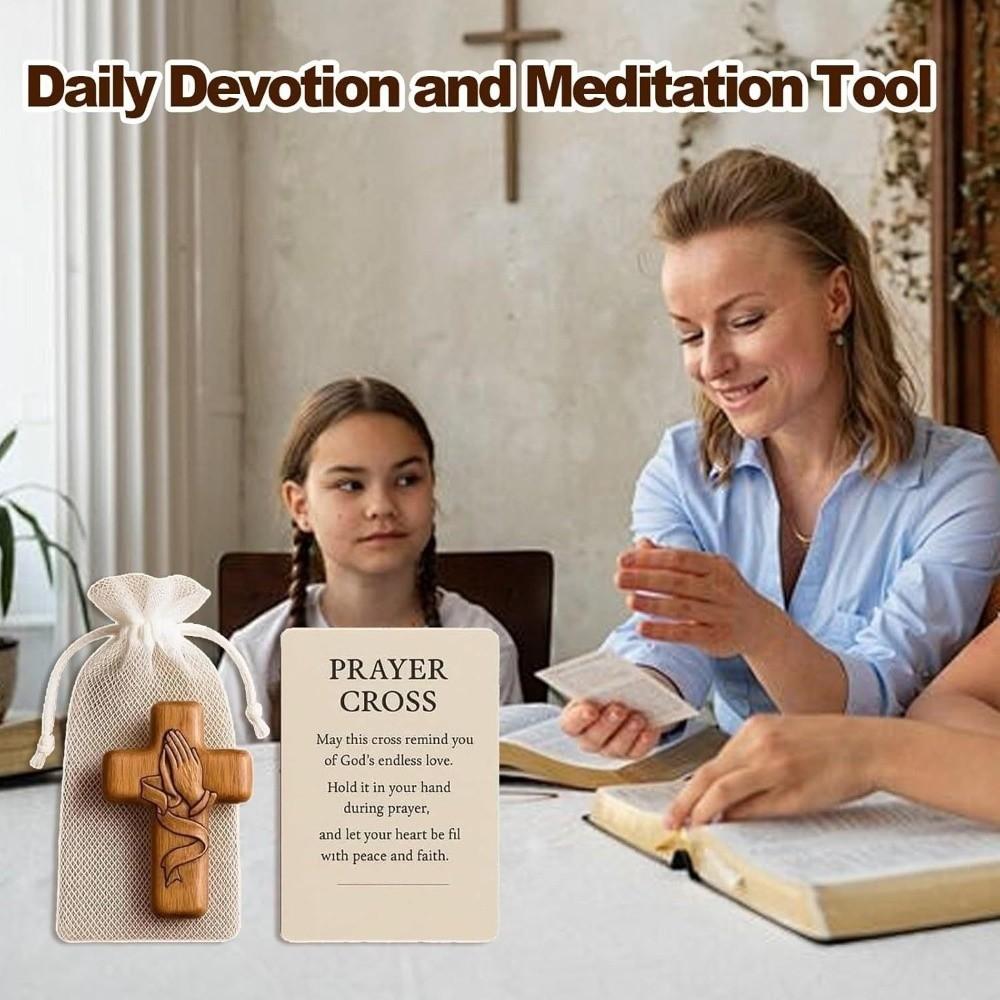 Blessing Pocket Cross Statue with Card Handheld Cross Portable Cross Ornament Church Use