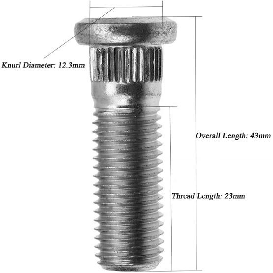 5PCS M12x1.5 Wheel Studs 43mm Lug Bolt Stud Compatible with Honda Accord Civic City CR-V CR-Z Fit HR-V ight Element Prelude S2000 Acura Integra CL EL
