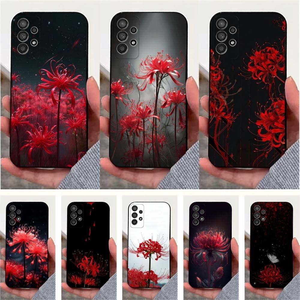 Чехол с цветами Красный Паук Лилия для Samsung S21,S20,S10,Plus,S9,S22,S25,Ultra,S24,S23,FE,Lite, Мягкий Силикон Черный