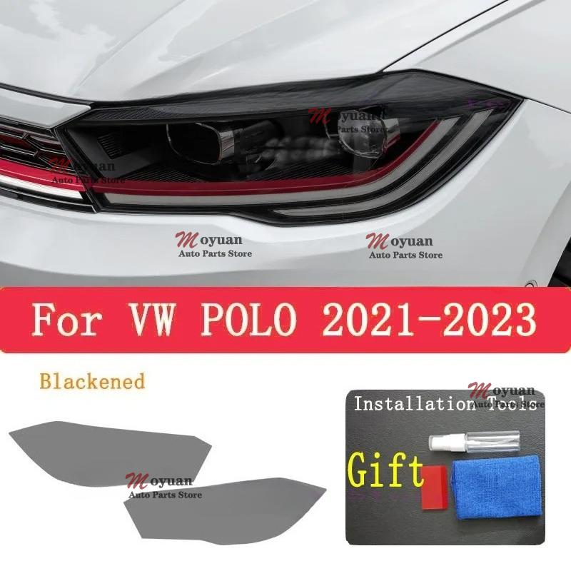 For Volkswagen VW POLO Accessories Pre Cutting 2Pcs Car Headlight Protective Film Headlamp Transparent Black TPU Sticker