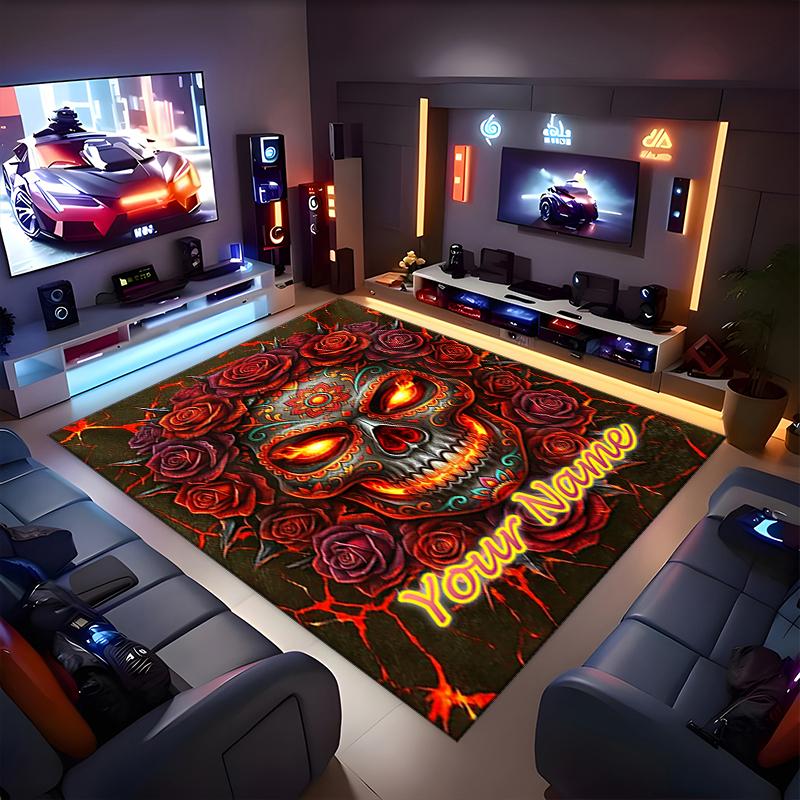 1PC Custom Name Day Dead Art Theme Floor Mat Ideal for Living Room, Game Rooms, Office, Bedroom,Floor Mat Playful Design