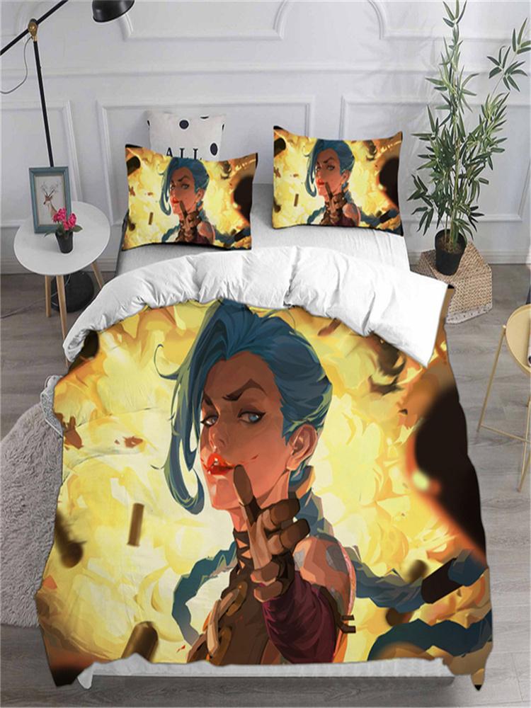 LOL Jinx Arcane Комплекты постельного белья 2-3 шт. Полный, Queen, King Size Одеяло, Пододеяльник, Наволочка для Австралии, Европы, США