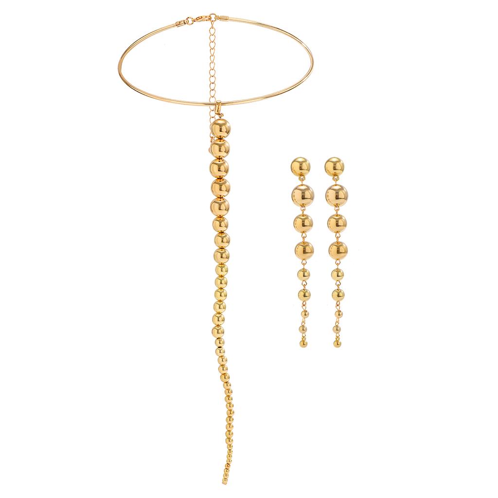 IngeSight.Z Vintage Gold Color CCB Beaded Collar Necklace Long Earring Set for Women Punk Choker Necklace Party Jewelry Sets