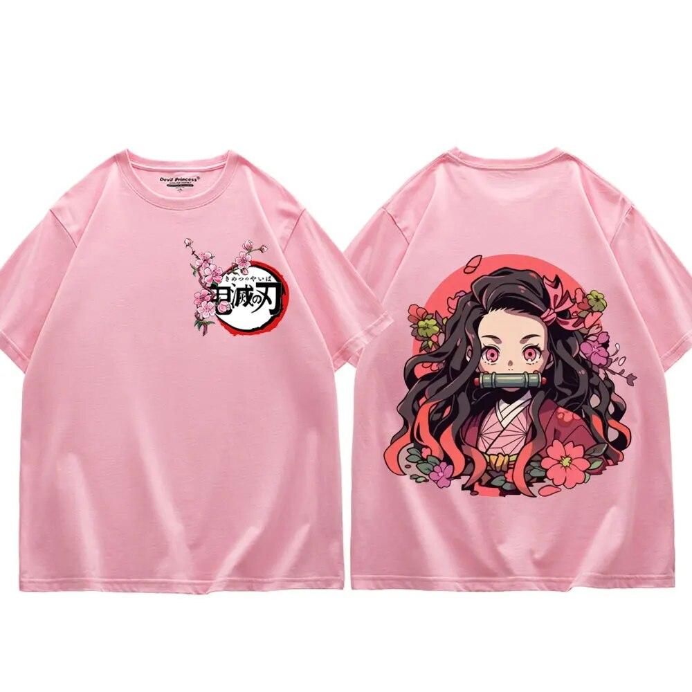 Japan Anime Demon Slayer Kamado Nezuko Print T Shirt Unisex Women Fashion Trend Short Sleeve T Shirts Kawaii Cute Oversized T-shirt