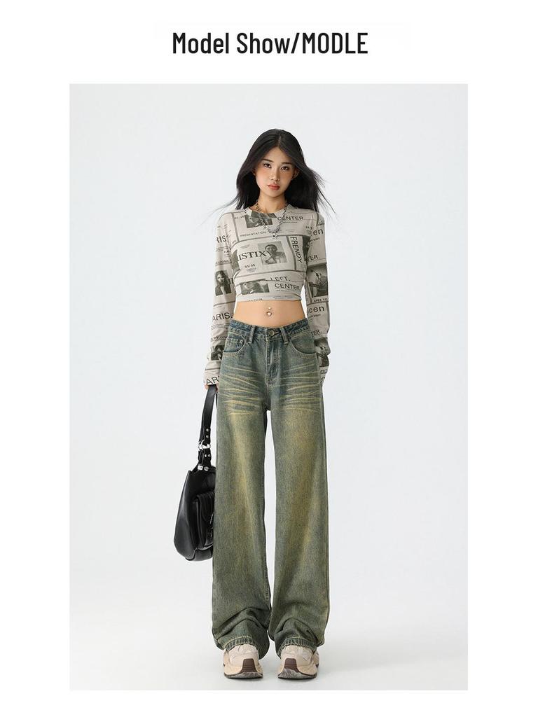 Autumn 2024 Slimming Straight-Leg Jeans for Women – American Hot Girl Nano Wash Wide-Leg Style