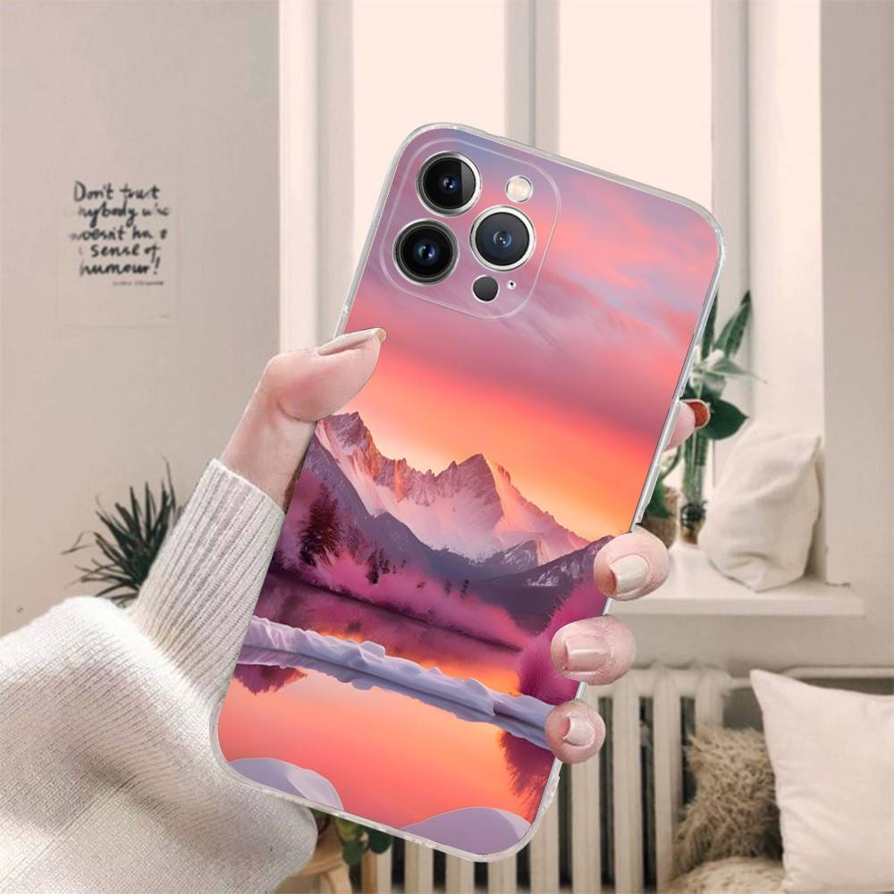 Красивый чехол для телефона 'Закат в заснеженных горах' для IPhone 17 16 15 14 13 11 12 Pro Max 16 Plus Прозрачный
