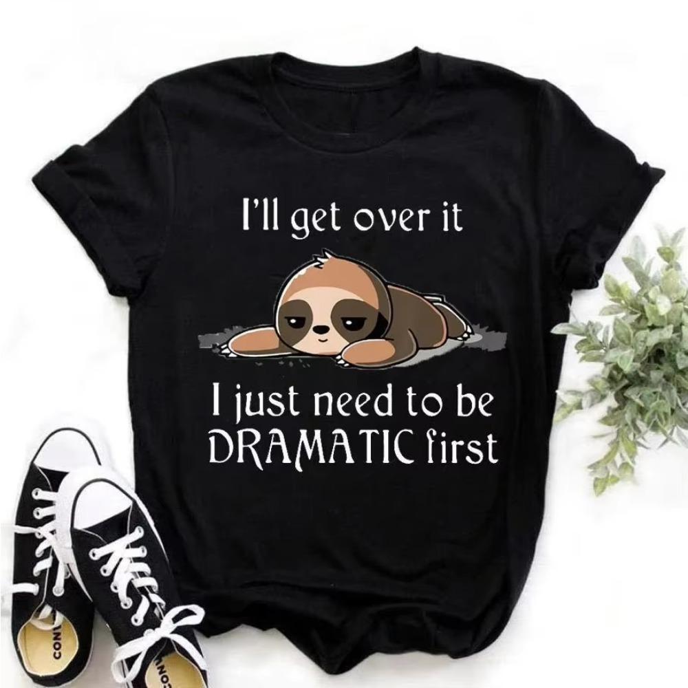 Cute Sloth I'll Get Over It Printed T-Shirts Women Short Sleeve Funny Round Neck Tee Shirt Casual Summer Tops