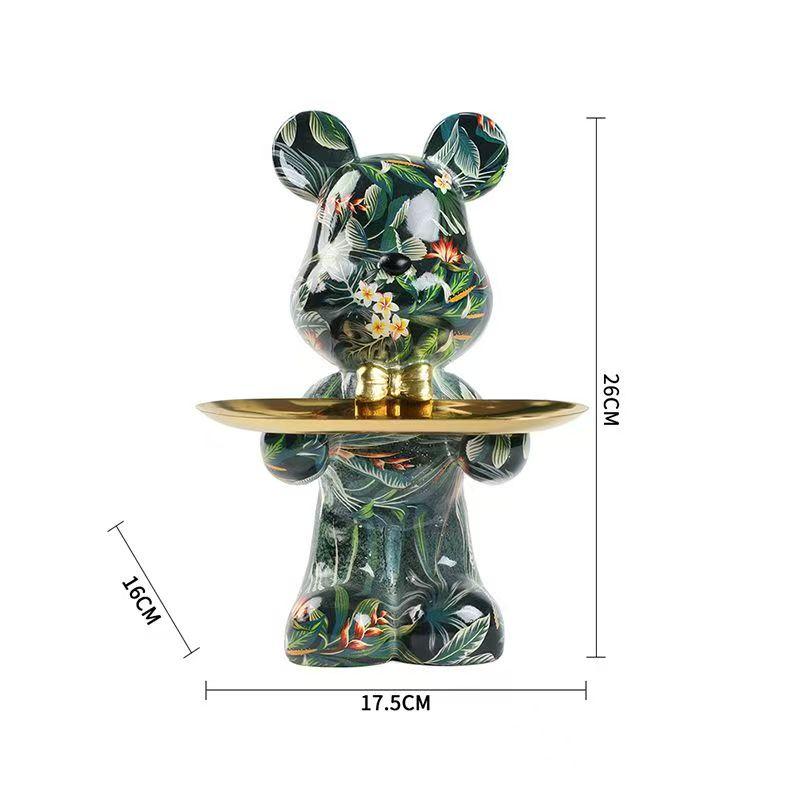 26cm Graffiti Abstract Resin Standing Bear Storage Statue Cute Animal Organizer Desk Decor Holder Gift for Home Office Ornament