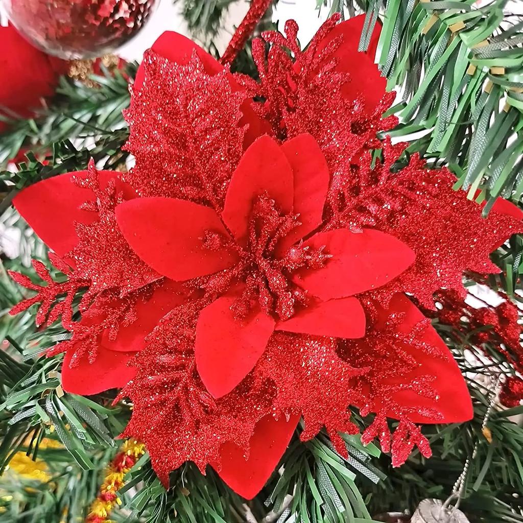 Large Artificial Christmas Flowers Glitter Xmas Tree Ornaments DIY Wreath Simulation Floral Wedding New Year Party Home Decor