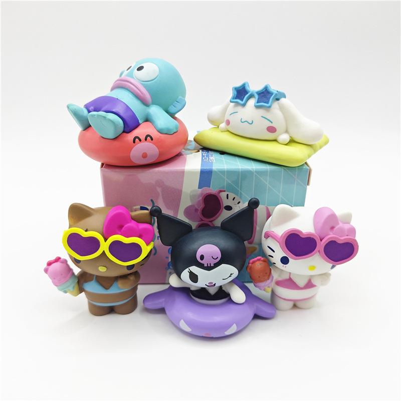 5Pcs Anime Figure For Fans or Collectors My Melody With Swimming Pool Theme Doll Model Toys Gift