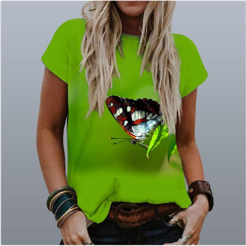 Летние футболки с 3D-принтом бабочки, уличная мода, женская повседневная мода, футболка оверсайз с круглым вырезом, женская, для девушки, топы, футболки, одежда