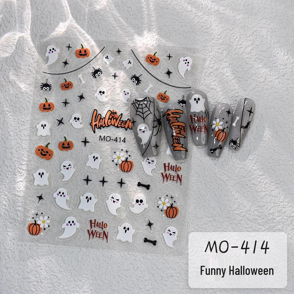 Хэллоуинские наклейки на ногти с привидениями и тыквами - Забавные самоклеящиеся украшения