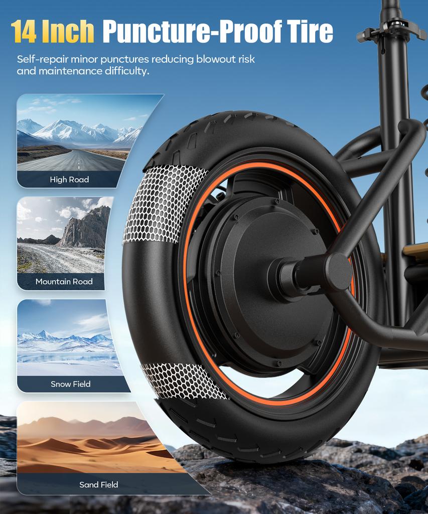 H14E-Scooters600W Brushless Motor 36V10AH Lithium Battery Dual Disc Brakes 14” Pneumatic Tires Foldable Electric Scooters