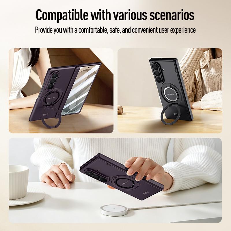 For Magsafe Magnetic Metal 360Rotate Holder Tempered Glass Film Protect Case for Samsung Galaxy Z Fold 8Ultra Spring Hinge Cover